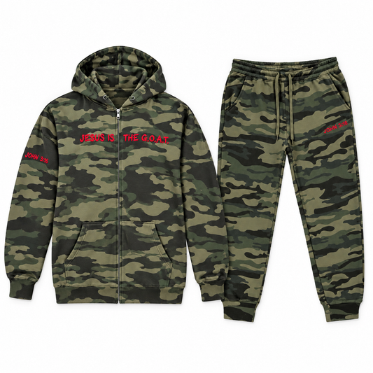 Jesus Is The G.O.A.T Embroidered Unisex Zip Up Hoodie and Jogger Sweatpants Set