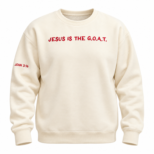 Jesus Is The G.O.A.T Embroidered Crewneck Unisex Sweatshirt