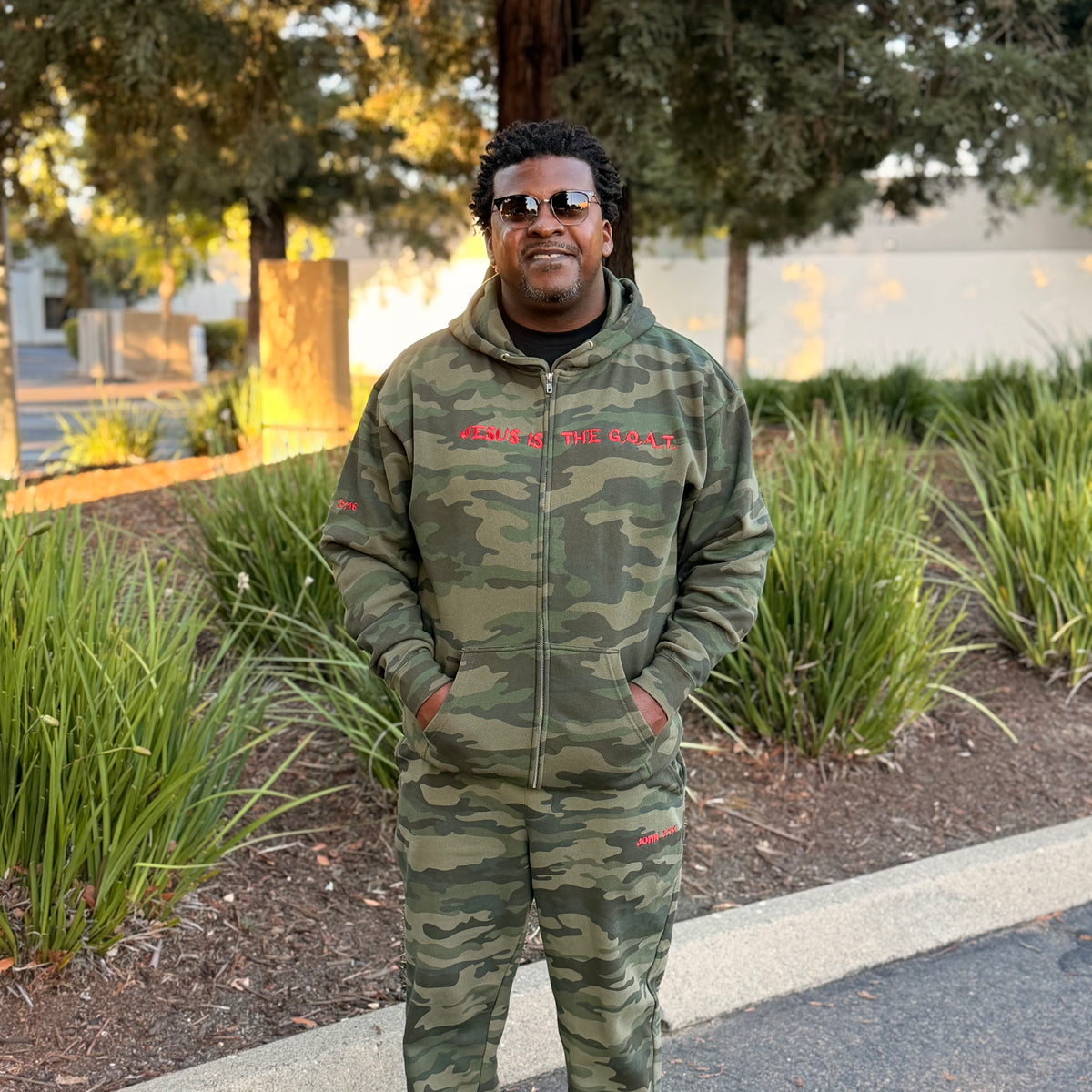 Jesus Is The G.O.A.T Embroidered Unisex Zip Up Hoodie and Jogger Sweatpants Set