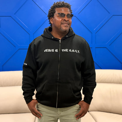 Jesus Is The G.O.A.T Embroidered Unisex Full Zip Hoodie