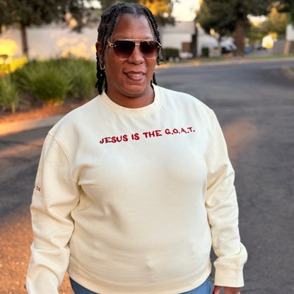 Jesus Is The G.O.A.T Embroidered Crewneck Unisex Sweatshirt