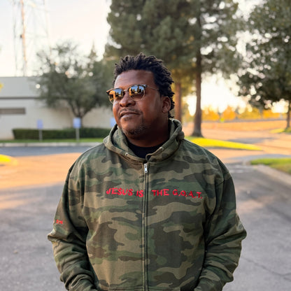 Jesus Is The G.O.A.T Embroidered Unisex Full Zip Hoodie