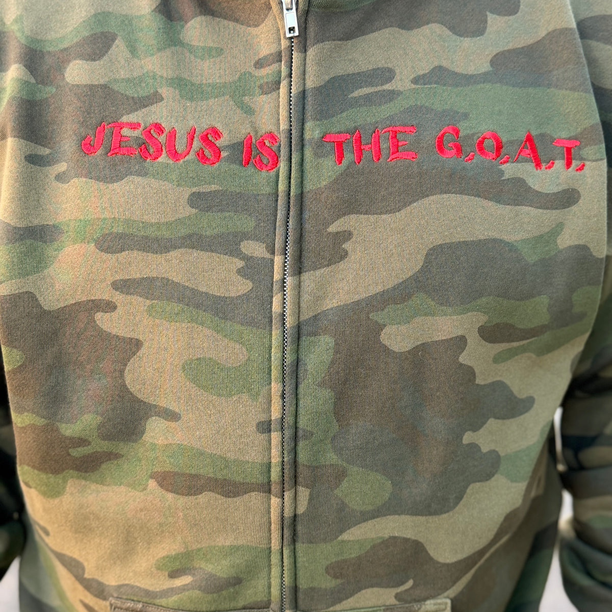 Jesus Is The G.O.A.T Embroidered Unisex Full Zip Hoodie