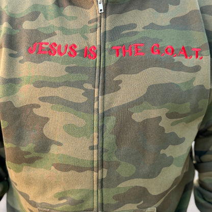 Jesus Is The G.O.A.T Embroidered Unisex Full Zip Hoodie