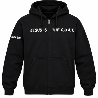 Jesus Is The G.O.A.T Embroidered Unisex Full Zip Hoodie