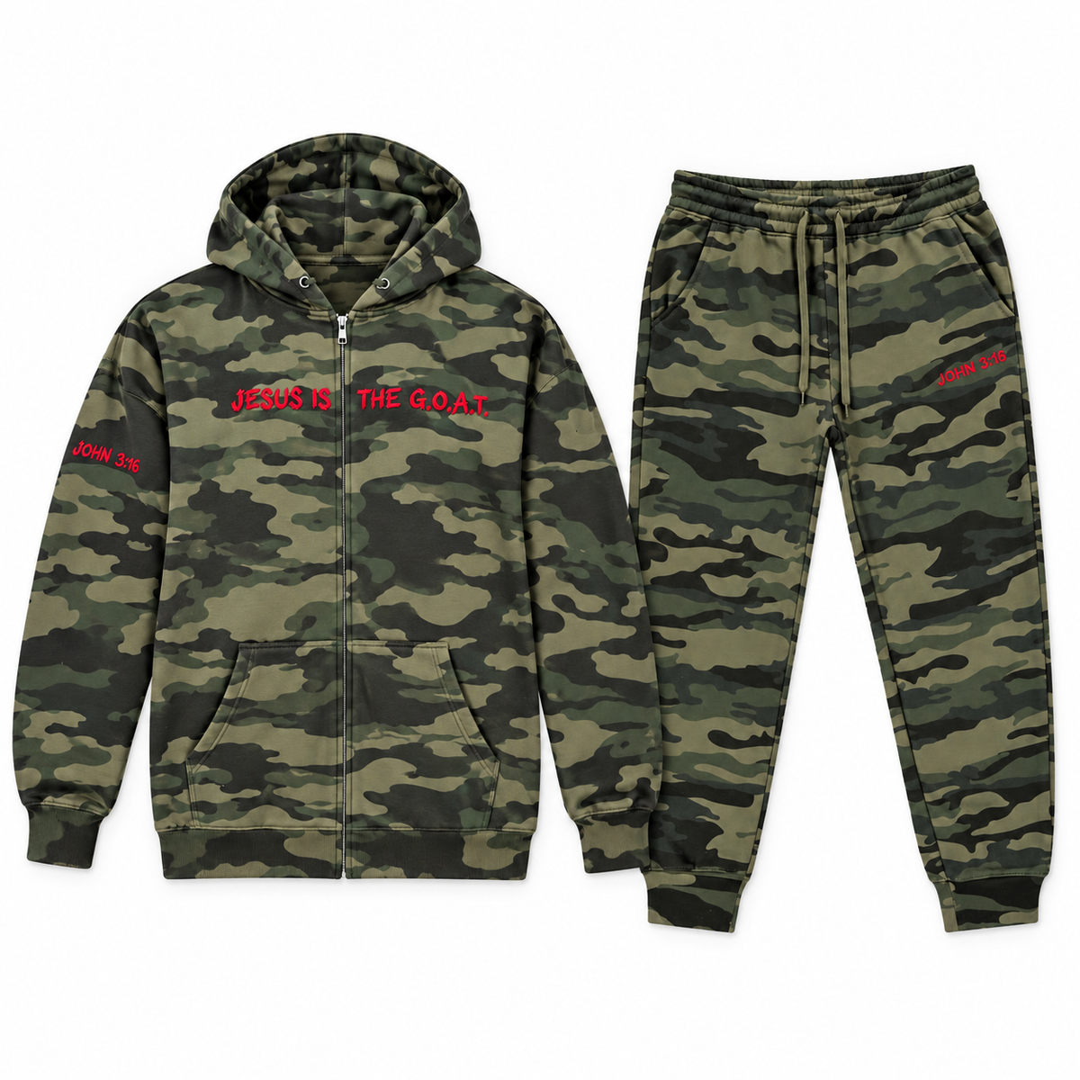 Jesus Is The G.O.A.T Embroidered Unisex Zip Up Hoodie and Jogger Sweatpants Set
