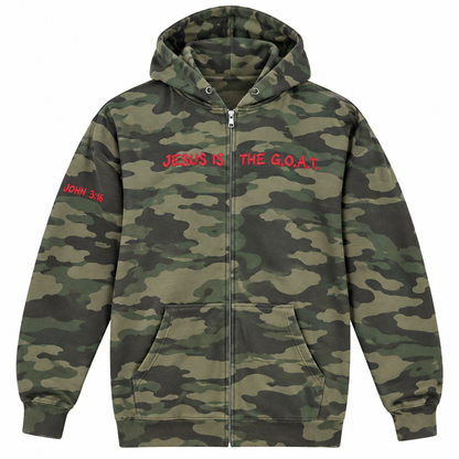 Jesus Is The G.O.A.T Embroidered Unisex Full Zip Hoodie