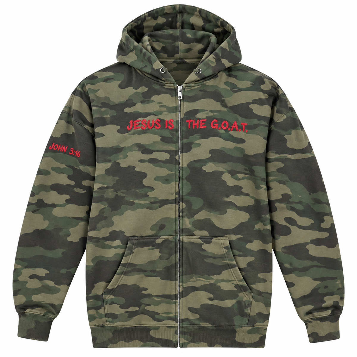 Jesus Is The G.O.A.T Embroidered Unisex Zip Up Hoodie and Jogger Sweatpants Set