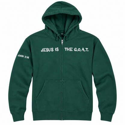 Jesus Is The G.O.A.T Embroidered Unisex Full Zip Hoodie