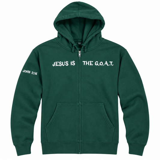 Jesus Is The G.O.A.T Embroidered Unisex Full Zip Hoodie